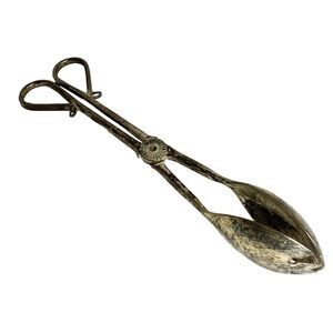 #8119 E P ZINC SALAD THONGS VINTAGE TARNISHED